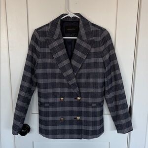 Banana Republic Women's Double-Breasted Plaid Blazer in Black and Gray